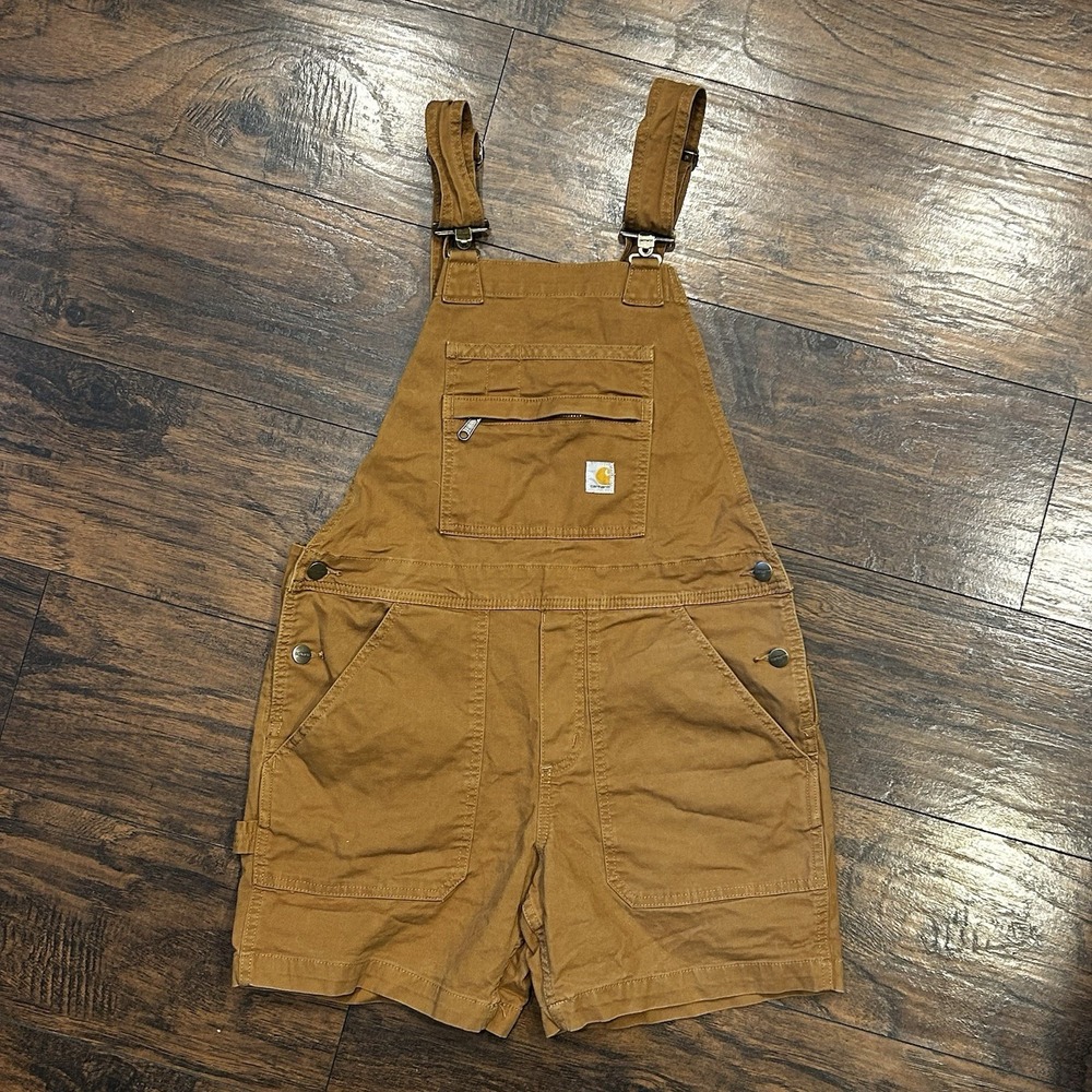 Carhartt Overalls Womens Small Brown Canvas Bib Relaxed Fit Shortalls Workwear